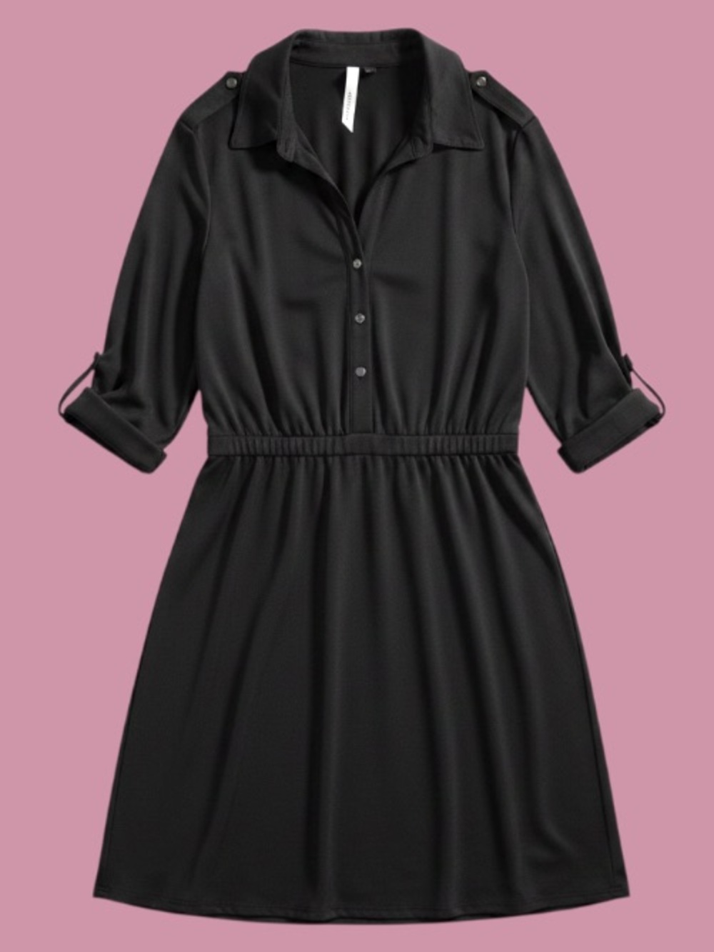 NY Collection Black Button-Up Midi Shirt Dress